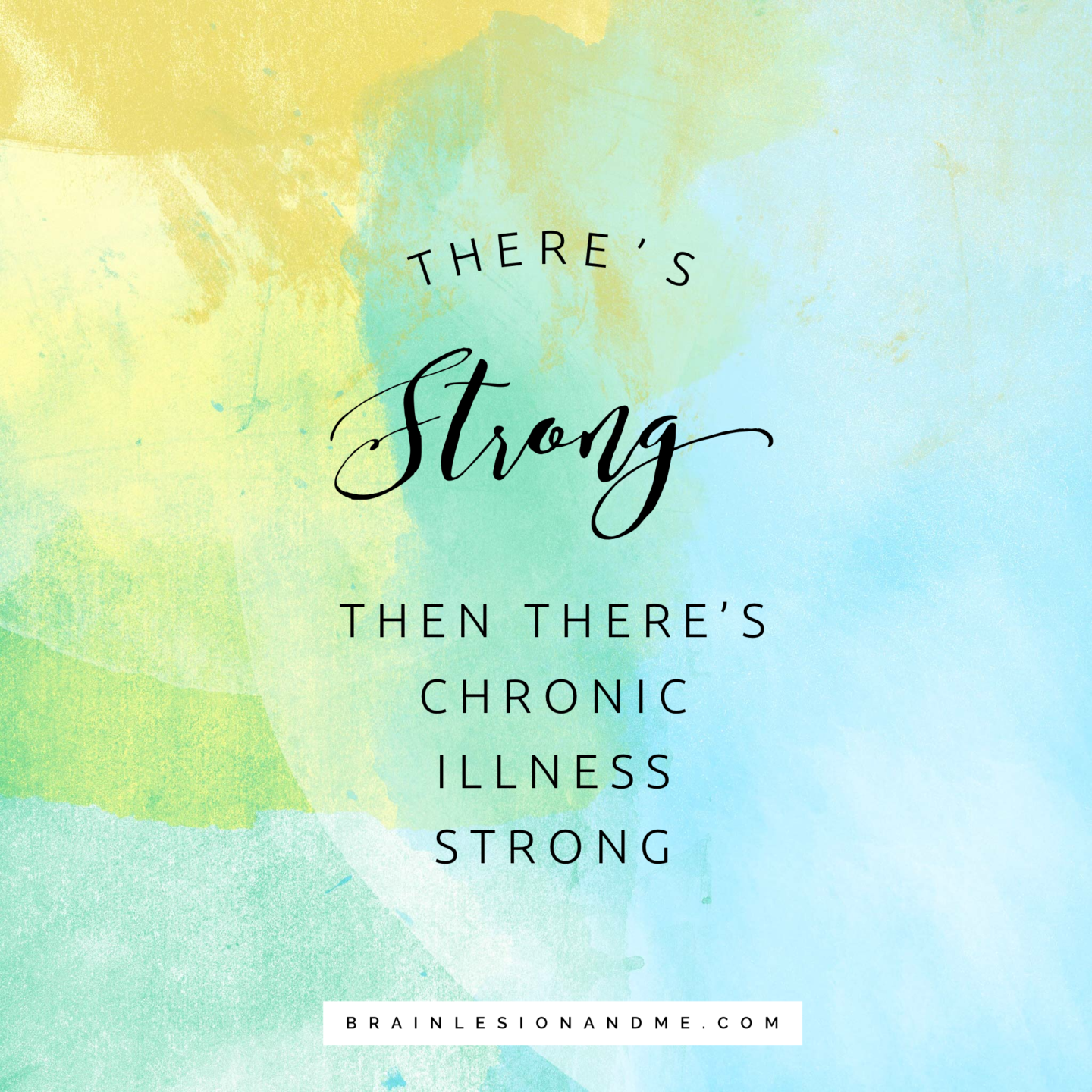 Yellow, blue and green watercolour background and text which reads there's strong then there's chronic illness strong 