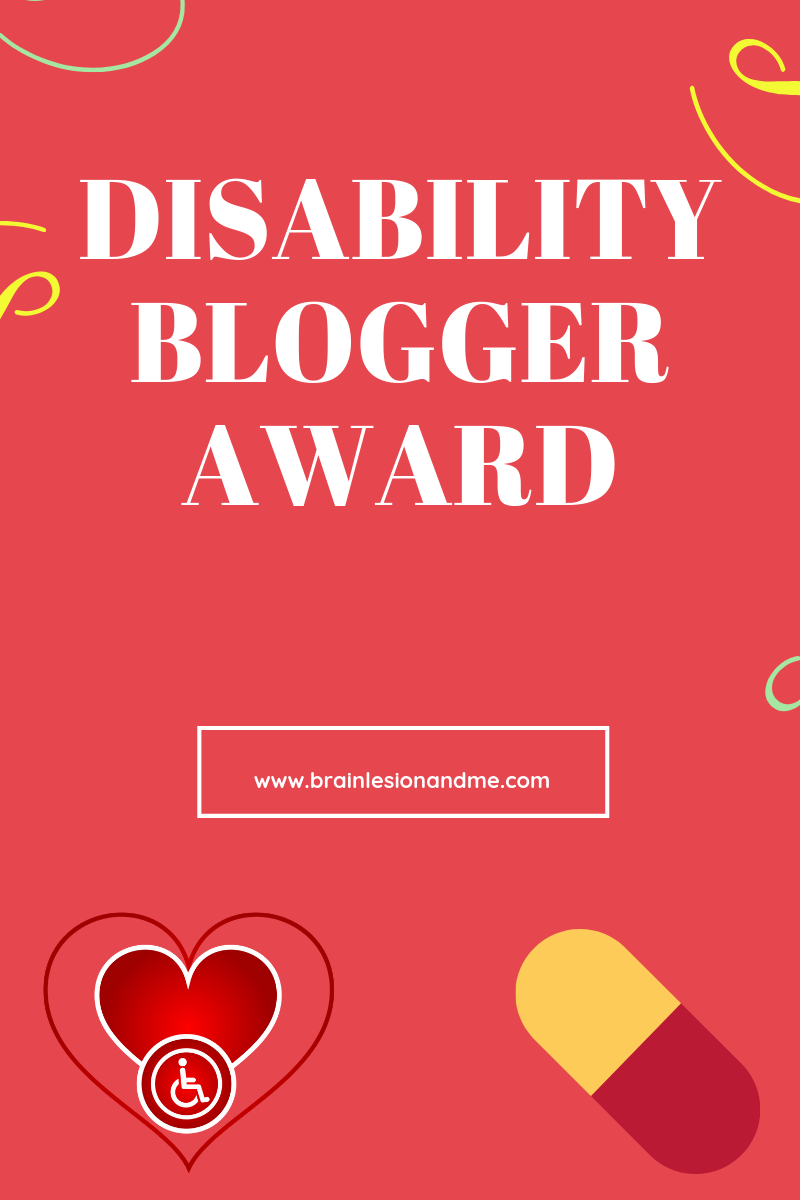 Disability Blogger Award with a pill graphic and a disabled icon