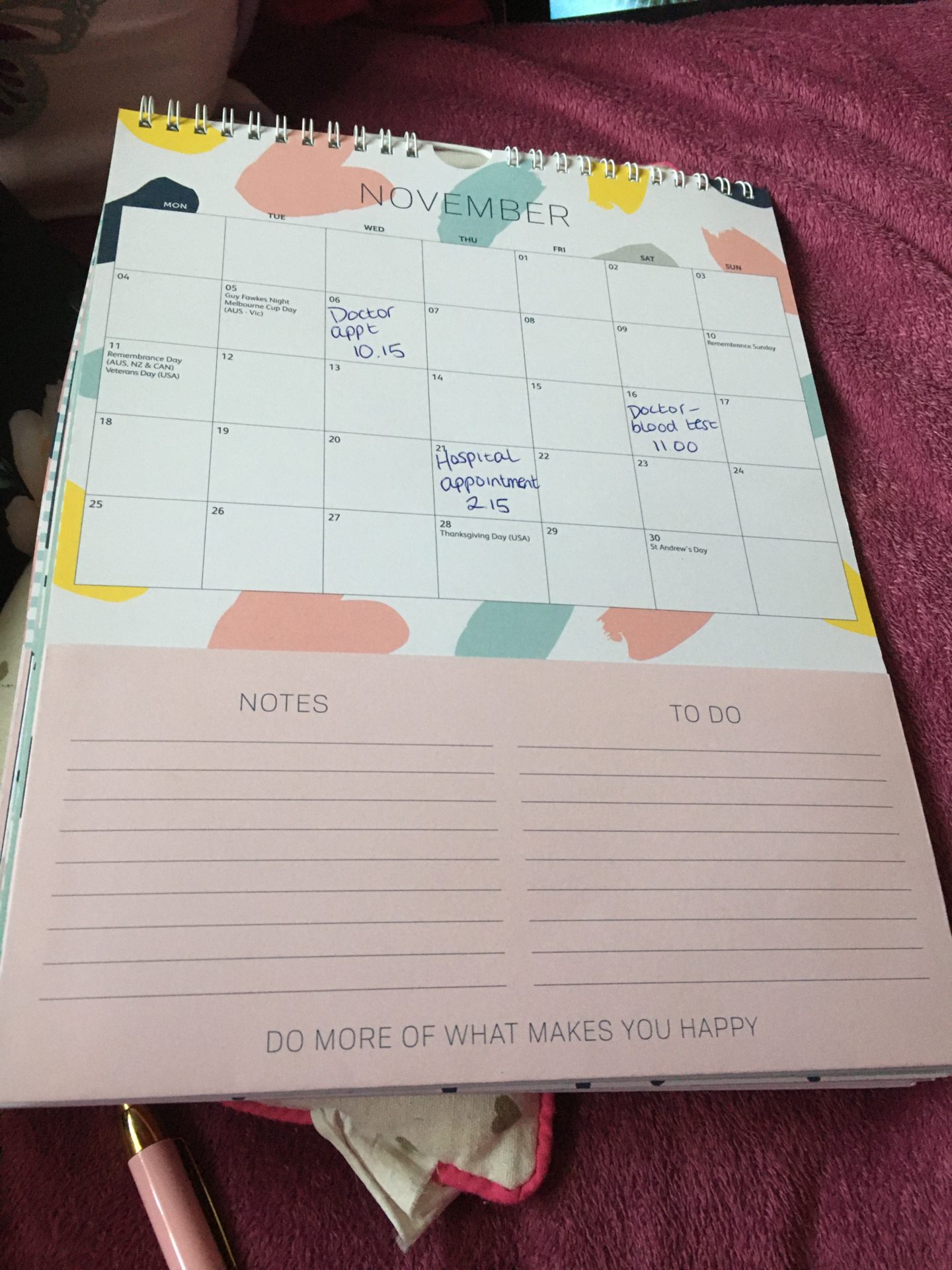 calendar of appointments - life with a chronic illness!