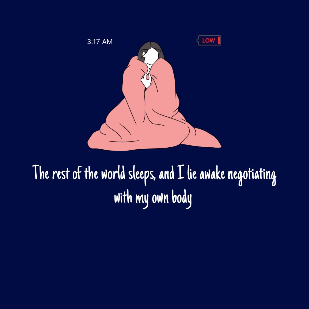 3.17 has become a time I know too well. 

Not because I’m awake by choice, but because my body won’t let me rest. 

I wrote about these nights - the pain, the stillness, and the loneliness of being the only one still awake. 

It has a name: painsomnia. 

[link in bio]

#Painsomnia #ChronicPain #ChronicIllness #InvisibleIllness #NEISVoid