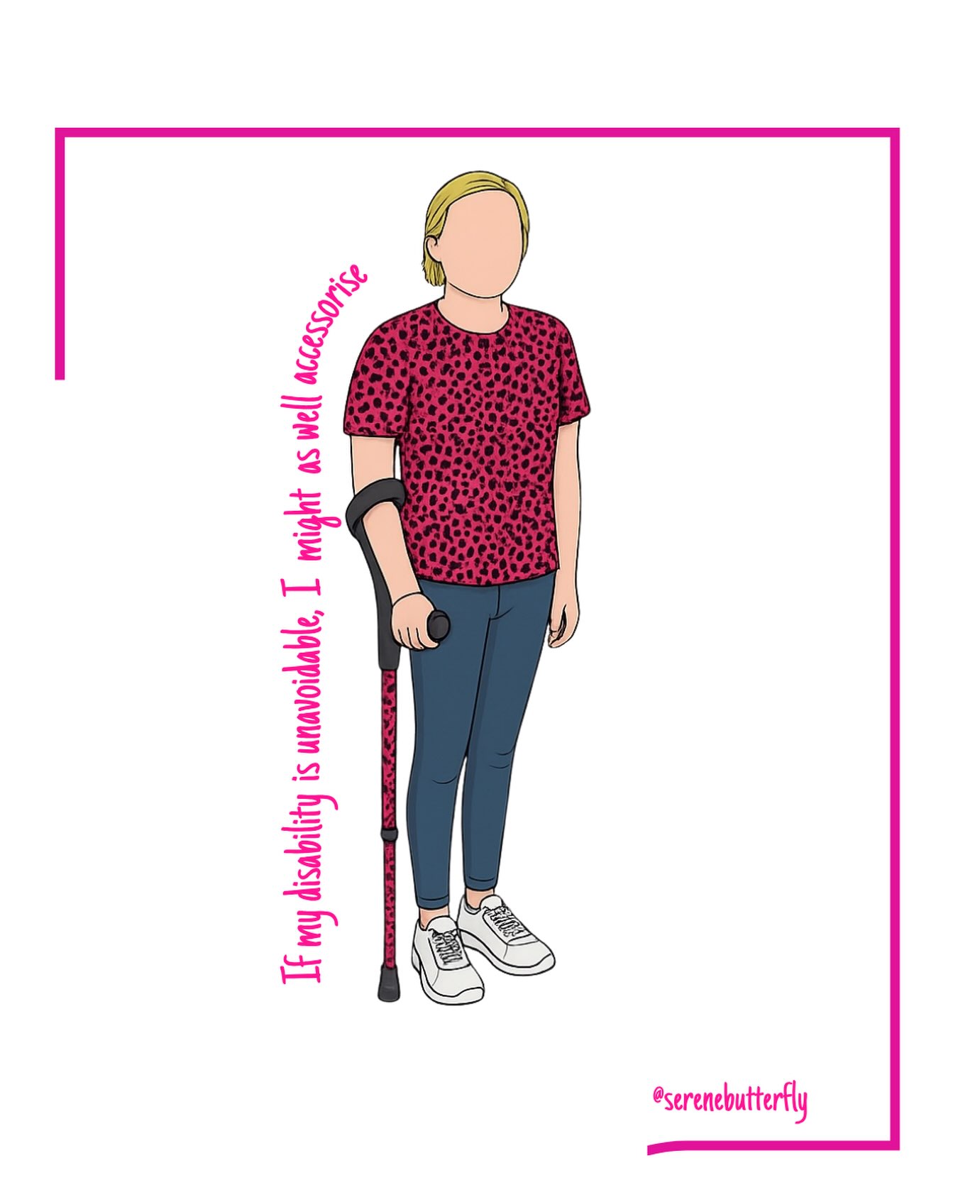 Some days I need my crutch. Other days I don’t. Some days I can walk further, stand longer, or do more than I could yesterday. Other days, even getting dressed feels like a victory

That’s what a dynamic disability can look like. 

Needing a mobility aid sometimes doesn’t make me “less disabled” on the days I don’t use it. And not using one every day doesn’t mean I was faking it on the days I did. 

The crutch isn’t a symbol of failure. It is a tool that gives me freedom, independence, and confidence. Decorating it and making it reflect my personality doesn’t make my disability any less real - it reminds me that mobility aids can be practical and personal. 

What began as a way to make my crutch feel less clinical has become something I genuinely enjoy. I now have a small collection, so I can match my mobility aid to my outfit, my mood, or the season. It doesn’t change my disability, but it does make using a mobility aid feel more like an extension of my personality than a reminder of my limitations. 

💖 My disability is unavoidable. I might as well accessorise! 

#DynamicDisability #MobilityAids #BabeWithAMobilityAid #Disability #DisabilityPride